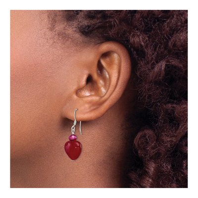 Sterling Silver Freshwater Cultured Pearl Heart Dangle Earrings – view 4
