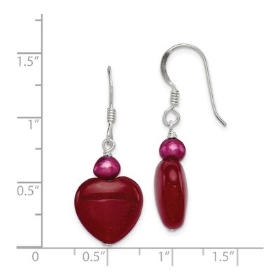 Sterling Silver Freshwater Cultured Pearl Heart Dangle Earrings – view 5