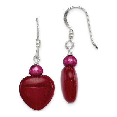 Sterling Silver Freshwater Cultured Pearl Heart Dangle Earrings