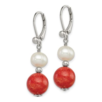 Sterling Silver Freshwater Cultured Pearl Coral Leverback Earrings – view 3