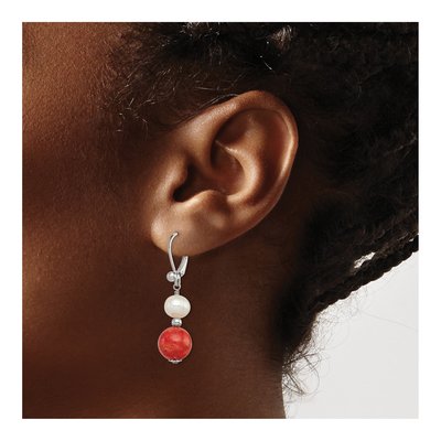 Sterling Silver Freshwater Cultured Pearl Coral Leverback Earrings – view 4