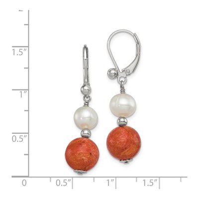 Sterling Silver Freshwater Cultured Pearl Coral Leverback Earrings – view 5