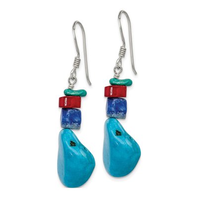 Sterling Silver Turquoise Coral Dangle Earrings – view 3