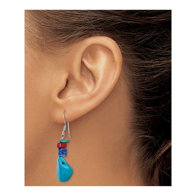 Sterling Silver Turquoise Coral Dangle Earrings – view 4