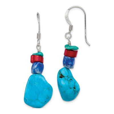 Sterling Silver Turquoise Coral Dangle Earrings