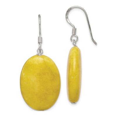 Sterling Silver Jade Oval Dangle Earrings