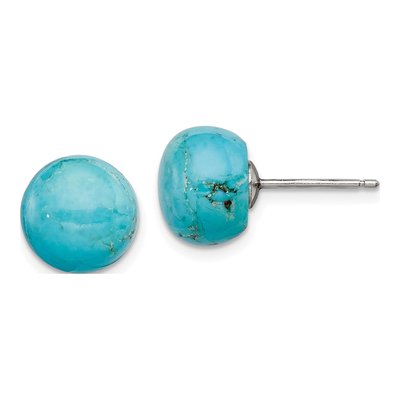 Sterling Silver Turquoise Button Stud Earrings