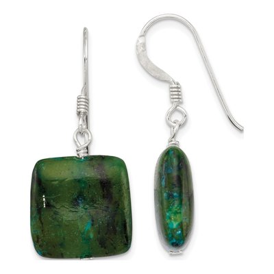 Sterling Silver Chrysocolla Square Dangle Earrings