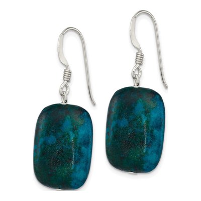 Sterling Silver Chrysocolla Oval Dangle Earrings – view 3
