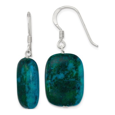 Sterling Silver Chrysocolla Oval Dangle Earrings