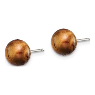 Sterling Silver Tiger's Eye Button Stud Earrings – view 3