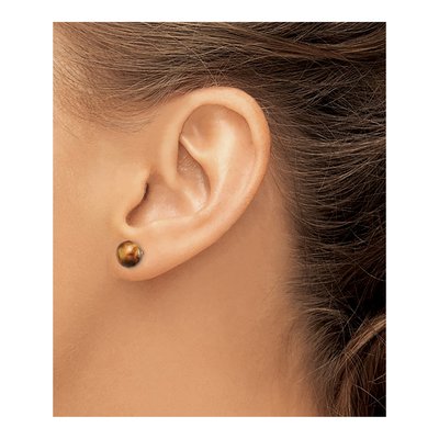Sterling Silver Tiger's Eye Button Stud Earrings – view 4