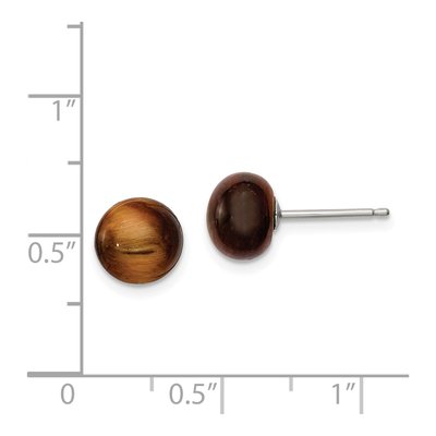 Sterling Silver Tiger's Eye Button Stud Earrings – view 5