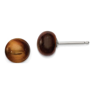 Sterling Silver Tiger's Eye Button Stud Earrings