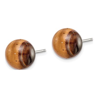 Sterling Silver Tiger's Eye Button Stud Earrings – view 3
