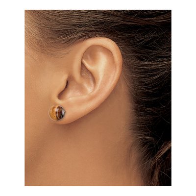 Sterling Silver Tiger's Eye Button Stud Earrings – view 4