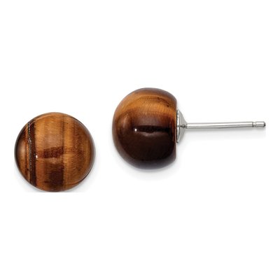 Sterling Silver Tiger's Eye Button Stud Earrings