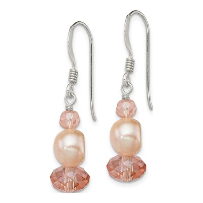 Sterling Silver Pink Freshwater Cultured Pearl & Crystal Peach Dangle Earrings – view 3