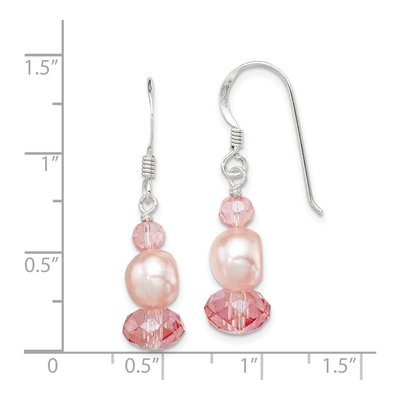 Sterling Silver Pink Freshwater Cultured Pearl & Crystal Peach Dangle Earrings – view 5