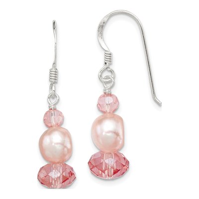 Sterling Silver Pink Freshwater Cultured Pearl & Crystal Peach Dangle Earrings