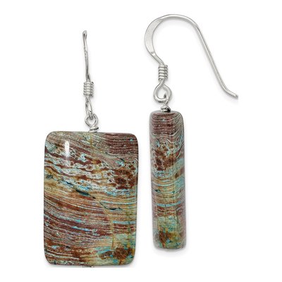 Sterling Silver Rectangular Jasper Dangle Earrings