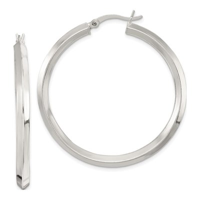 Sterling Silver 40mm Knife Edge Hoop Earrings