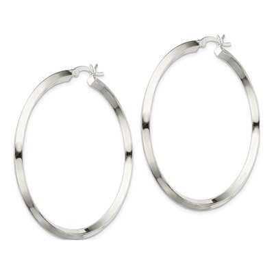 Sterling Silver 50mm Knife Edge Hoop Earrings – view 3
