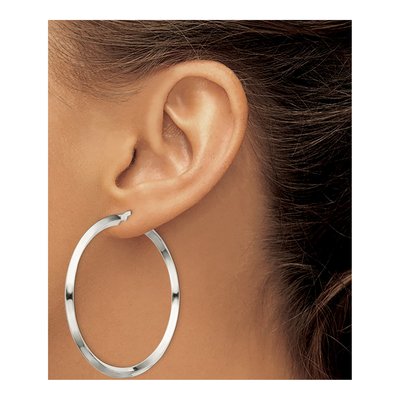 Sterling Silver 50mm Knife Edge Hoop Earrings – view 4