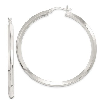 Sterling Silver 50mm Knife Edge Hoop Earrings