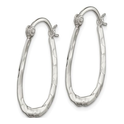 Sterling Silver 20mm Hammered Oval Hoop Earrings – view 3