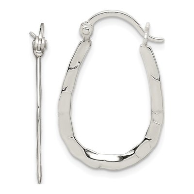 Sterling Silver 20mm Hammered Oval Hoop Earrings