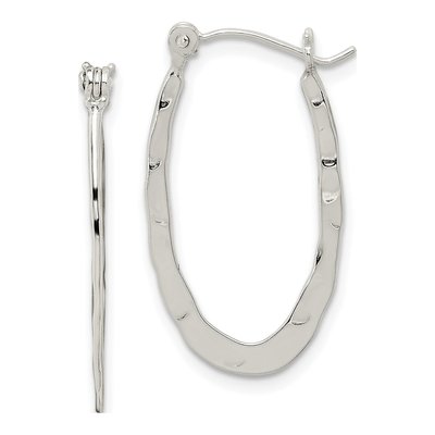Sterling Silver 11mm Hammered Oval Hoop Earrings