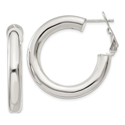 Sterling Silver 30mm Omega Back Hoop Earrings
