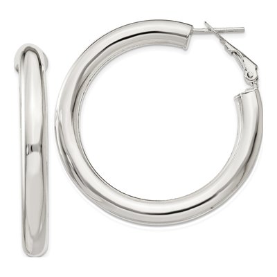 Sterling Silver 40mm Omega Back Hoop Earrings