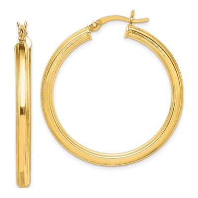 Gold-Plated Sterling Silver 35mm Grooved Hoop Earrings