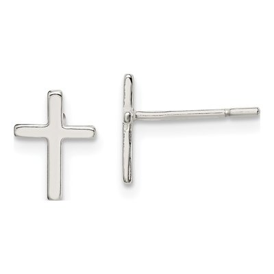 Sterling Silver Girls' Cross Stud Earrings