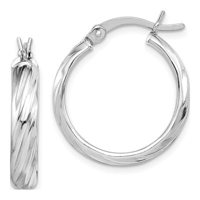 Sterling Silver 17mm Textured Hoop Earrings