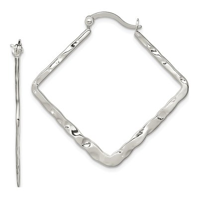Sterling Silver 33mm Hammered Square Hoop Earrings