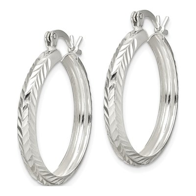 Sterling Silver 20mm Diamond-Cut Round Hoop Earrings – view 3