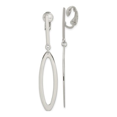 Sterling Silver Non-Pierced Oval Dangle Earrings