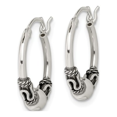 Sterling Silver 17mm Antiqued Hoop Earrings – view 3