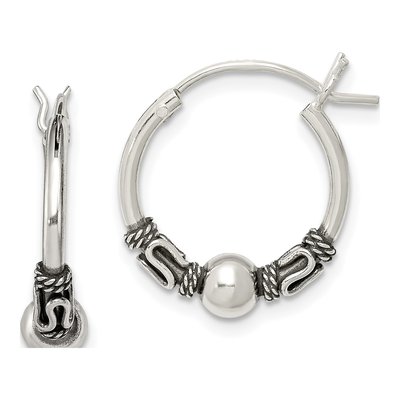 Sterling Silver 17mm Antiqued Hoop Earrings