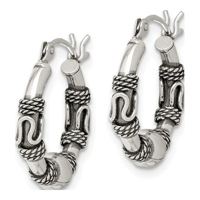 Sterling Silver 18mm Antiqued Hoop Earrings – view 3