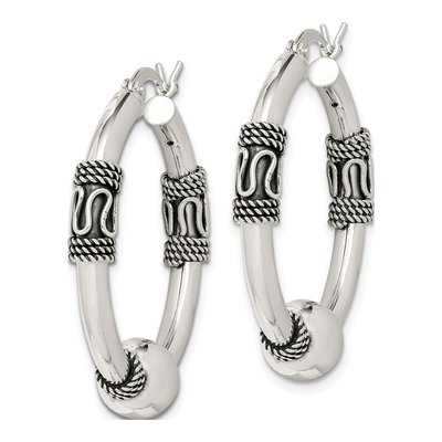 Sterling Silver 33mm Antiqued Hoop Earrings – view 3
