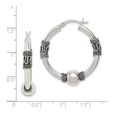 Sterling Silver 33mm Antiqued Hoop Earrings – view 5