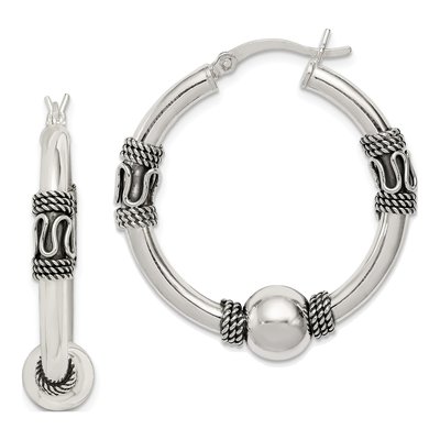 Sterling Silver 33mm Antiqued Hoop Earrings
