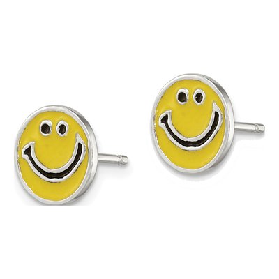 Sterling Silver Enamel Happy Face Stud Earrings – view 3