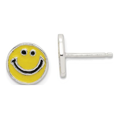 Sterling Silver Enamel Happy Face Stud Earrings
