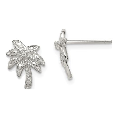 Sterling Silver CZ Palm Tree Stud Earrings