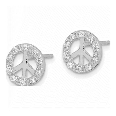 Sterling Silver CZ Peace Symbol Stud Earrings – view 3